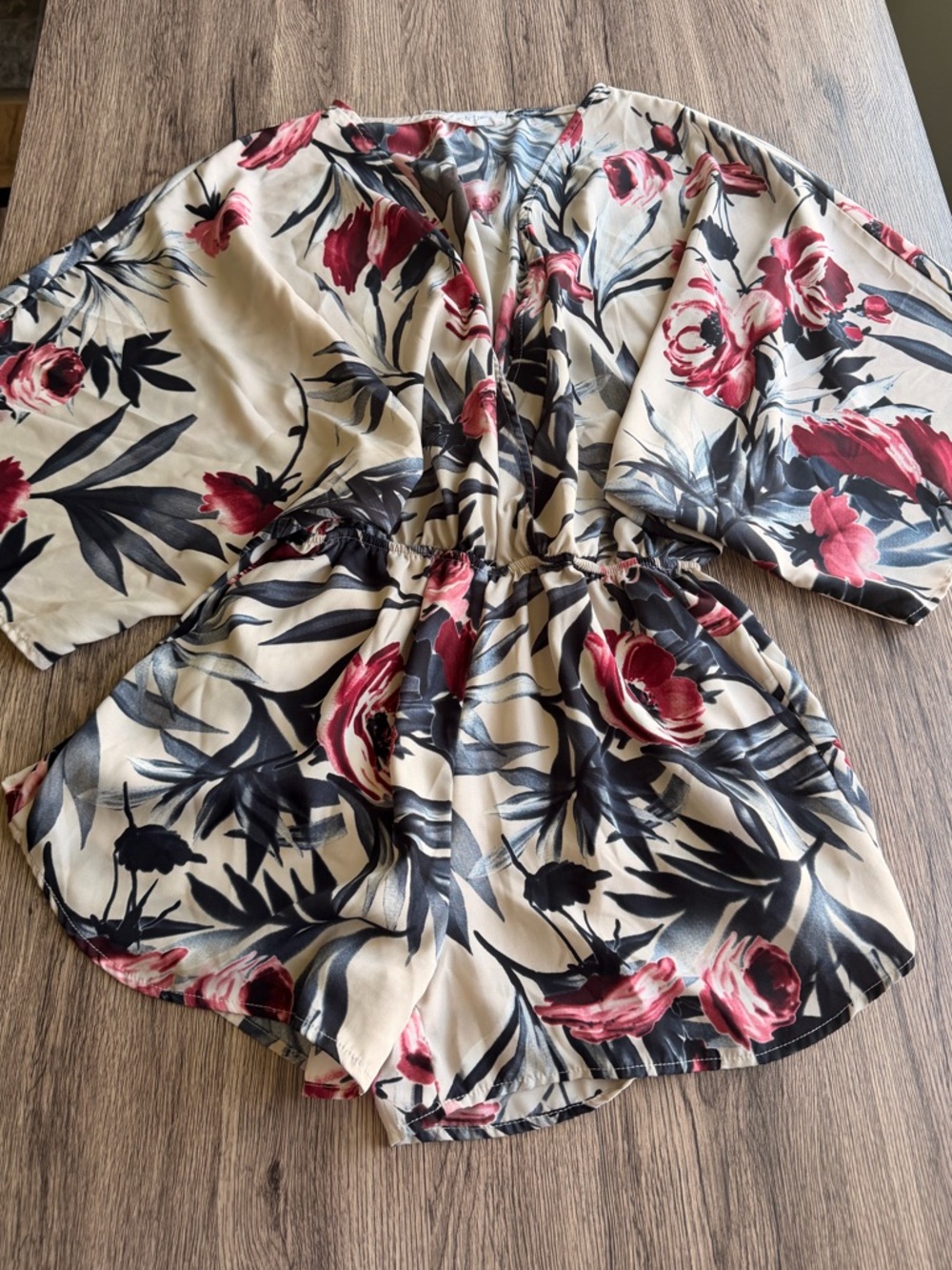 Peach Love California Floral Romper in Cream and Burgundy Accents